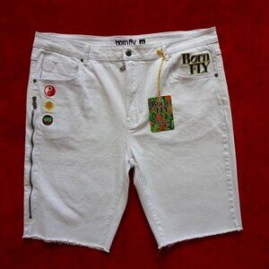 Born Fly Paradise Shorts White Denim Embroidery $78 Men's Size 40